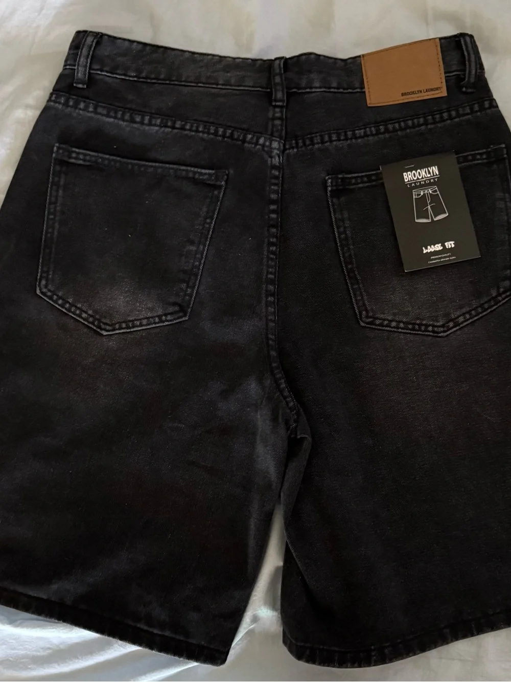 Brooklyn Men’s Black Relaxed Denim Shorts with White Graphic - NWT